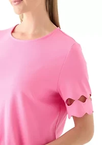 Petite Elbow Cutout Sleeve Cotton T-Shirt