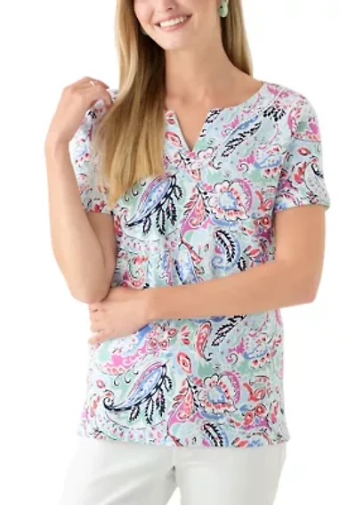 Petite Crochet Trim Printed T-Shirt