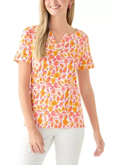 Petite Crochet Trim Printed T-Shirt