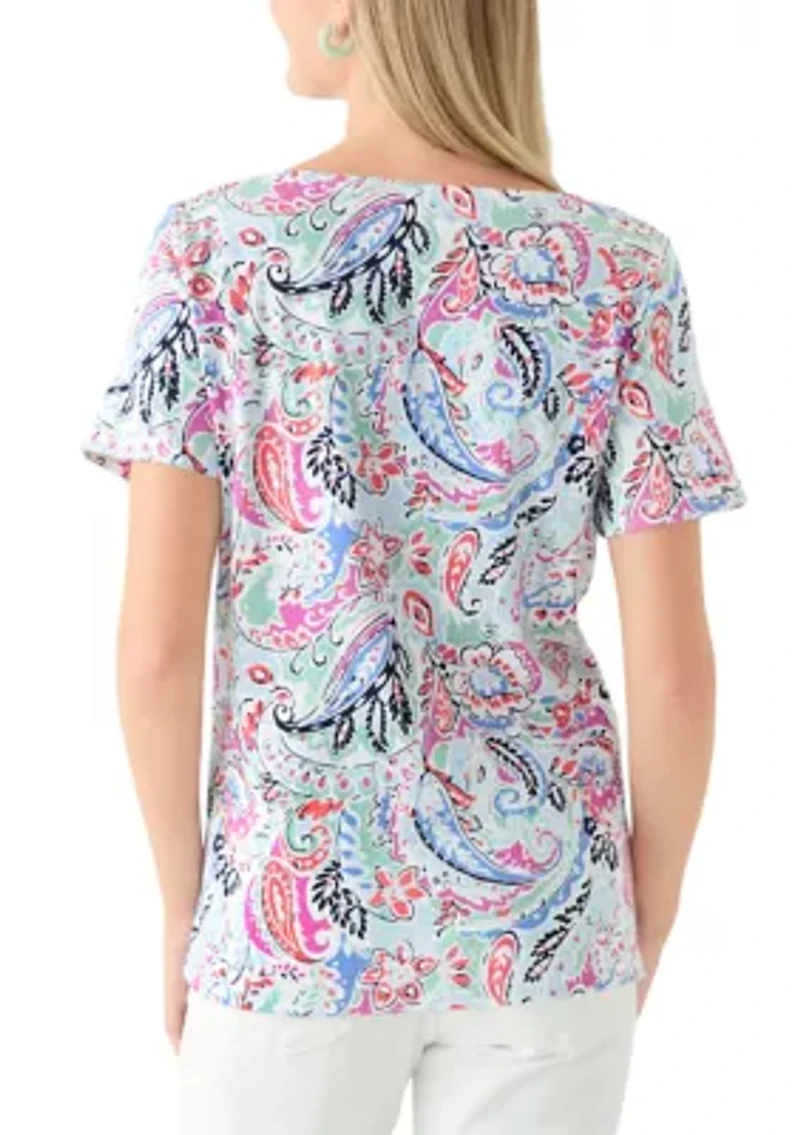 Petite Crochet Trim Printed T-Shirt