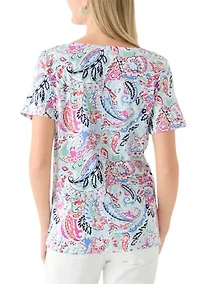 Petite Crochet Trim Printed T-Shirt