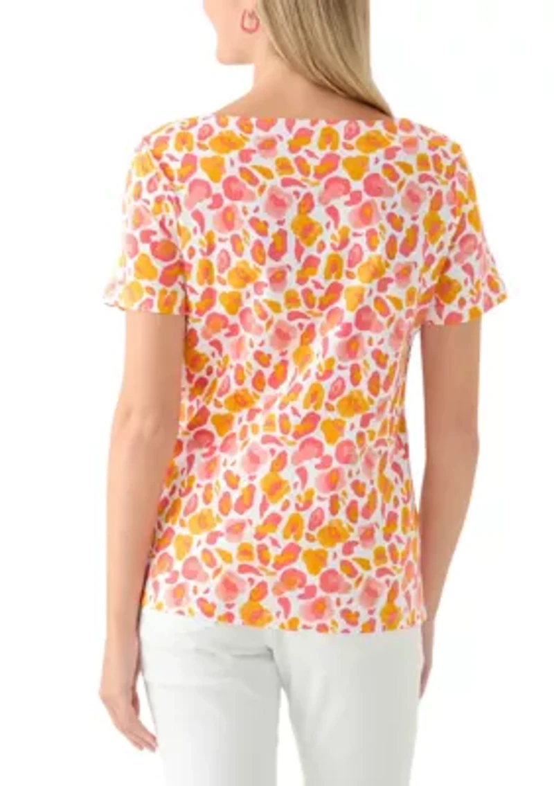 Petite Crochet Trim Printed T-Shirt