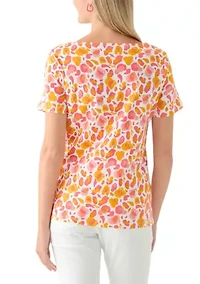 Petite Crochet Trim Printed T-Shirt