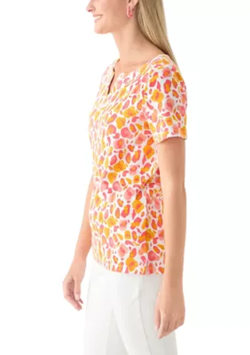 Petite Crochet Trim Printed T-Shirt
