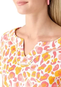Petite Crochet Trim Printed T-Shirt
