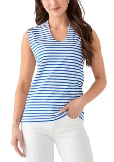 Petite V-Neck Sleeveless Yarn Dyed Top