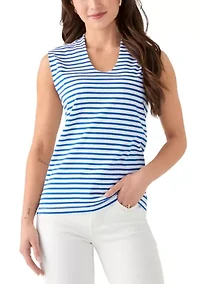 Petite V-Neck Sleeveless Yarn Dyed Top