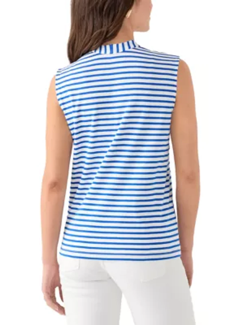 Petite V-Neck Sleeveless Yarn Dyed Top