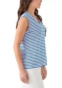 Petite V-Neck Sleeveless Yarn Dyed Top