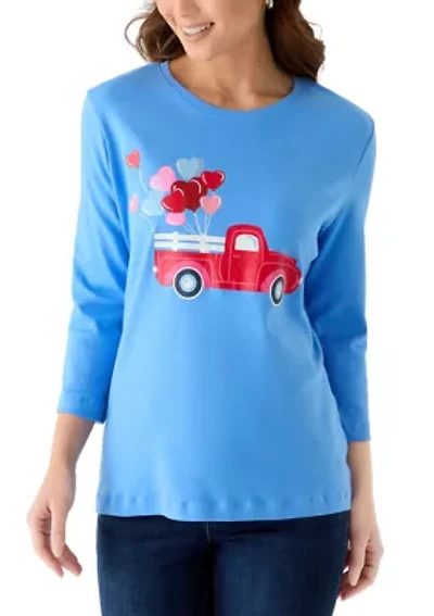 Petite Three-Quarter Sleeve Graphic Top