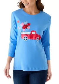 Petite Three-Quarter Sleeve Graphic Top