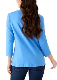 Petite Three-Quarter Sleeve Graphic Top