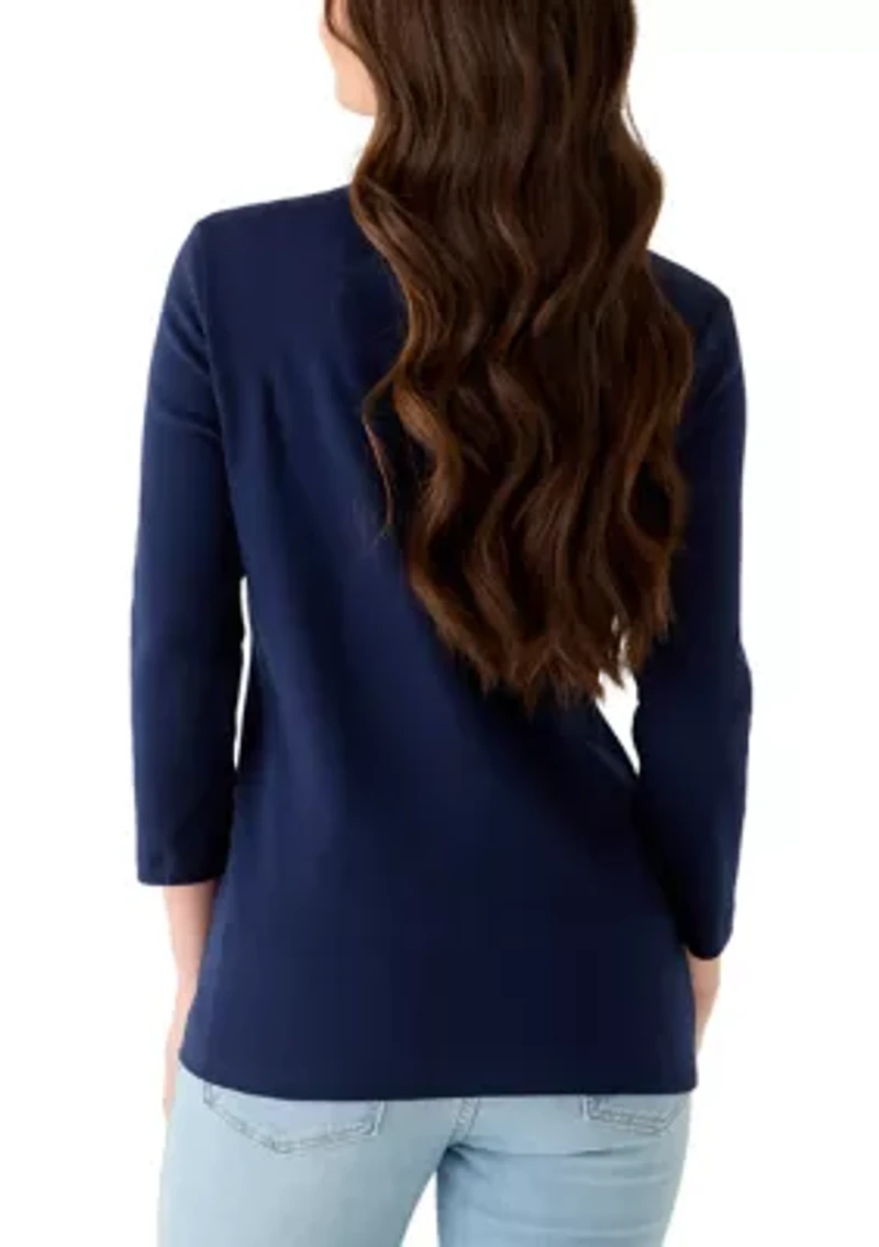 Petite Three-Quarter Sleeve Graphic Top