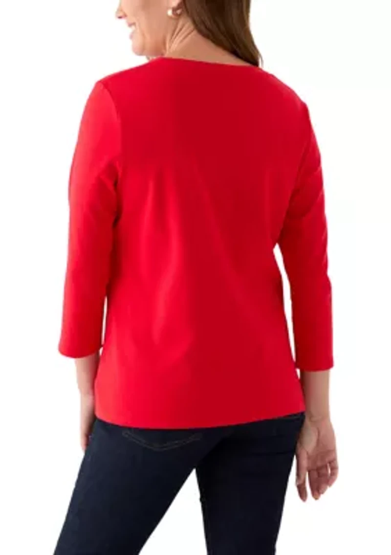 Petite Three-Quarter Sleeve Graphic Top