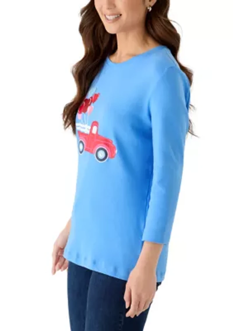 Petite Three-Quarter Sleeve Graphic Top