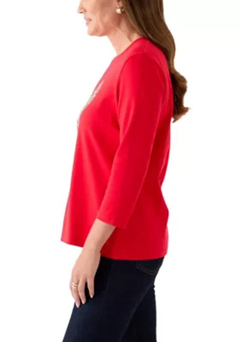 Petite Three-Quarter Sleeve Graphic Top