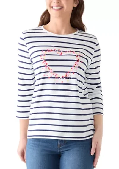 Petite 3/4 Sleeve Crew Neck Graphic Top