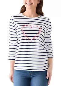 Petite 3/4 Sleeve Crew Neck Graphic Top