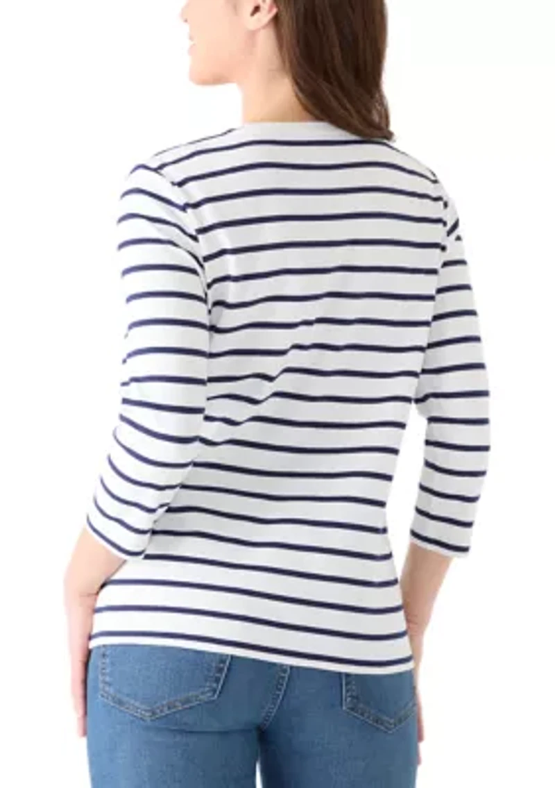 Petite 3/4 Sleeve Crew Neck Graphic Top