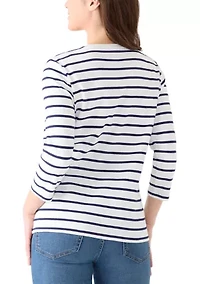 Petite 3/4 Sleeve Crew Neck Graphic Top