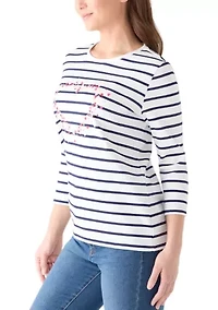 Petite 3/4 Sleeve Crew Neck Graphic Top