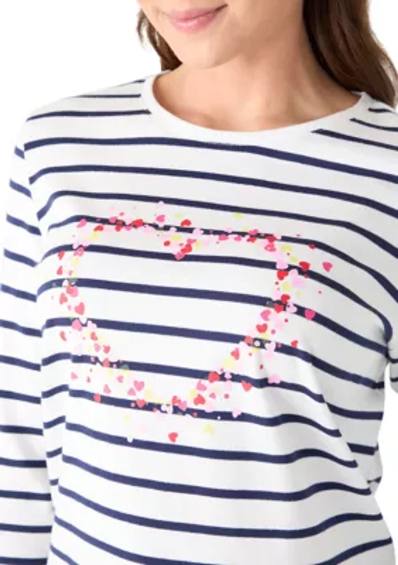 Petite 3/4 Sleeve Crew Neck Graphic Top