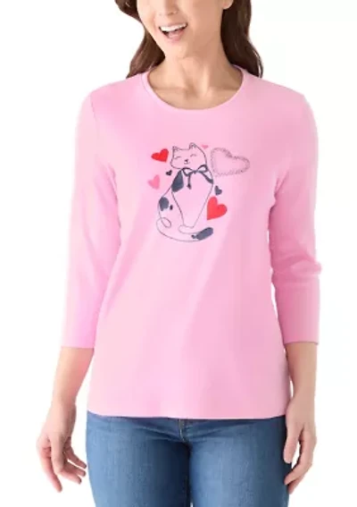 Petite 3/4 Sleeve Crew Neck Graphic Top