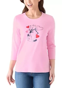 Petite 3/4 Sleeve Crew Neck Graphic Top