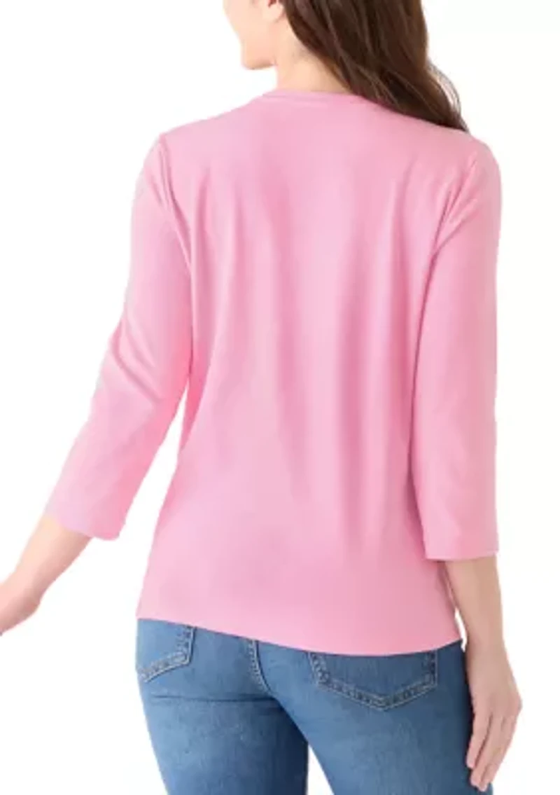 Petite 3/4 Sleeve Crew Neck Graphic Top