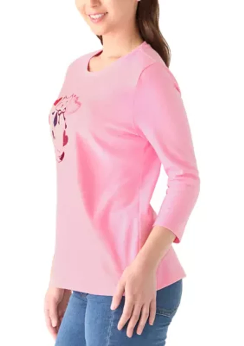 Petite 3/4 Sleeve Crew Neck Graphic Top