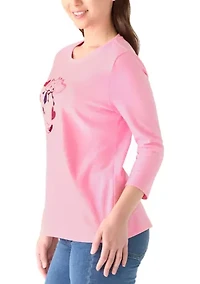 Petite 3/4 Sleeve Crew Neck Graphic Top