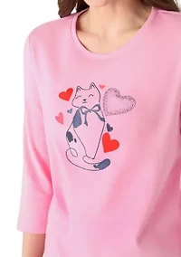 Petite 3/4 Sleeve Crew Neck Graphic Top