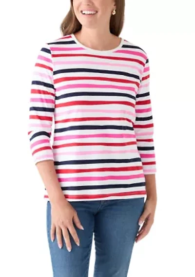 Petite Three-Quarter Sleeve Printed Striped Top