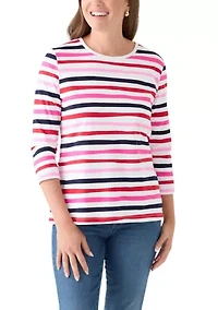 Petite Three-Quarter Sleeve Printed Striped Top