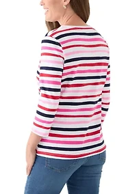 Petite Three-Quarter Sleeve Printed Striped Top