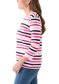 Petite Three-Quarter Sleeve Printed Striped Top