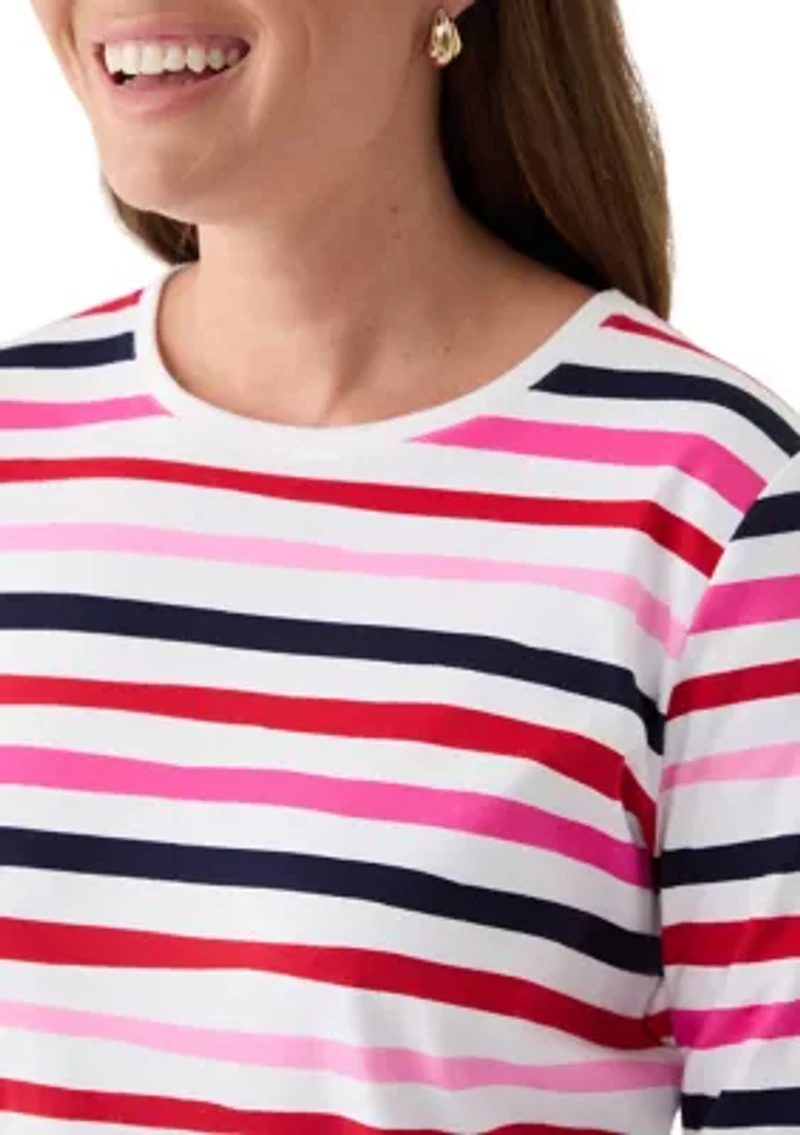 Petite Three-Quarter Sleeve Printed Striped Top