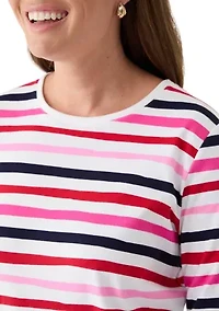 Petite Three-Quarter Sleeve Printed Striped Top