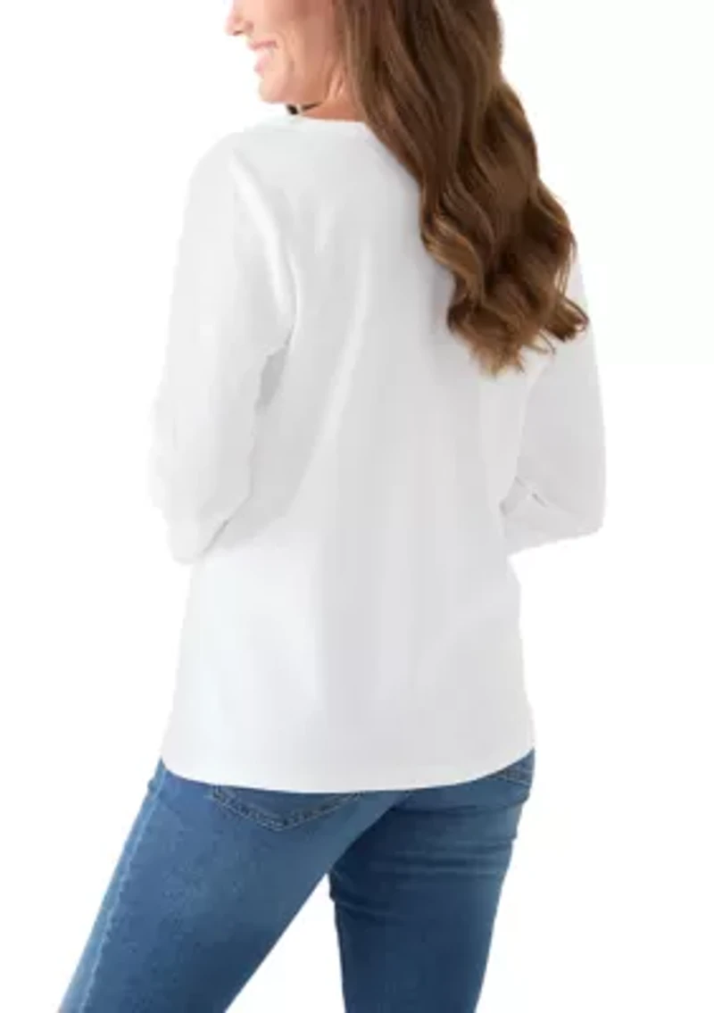 Petite Three-Quarter Split Neck T-Shirt