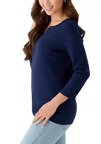 Petite Three-Quarter Split Neck T-Shirt