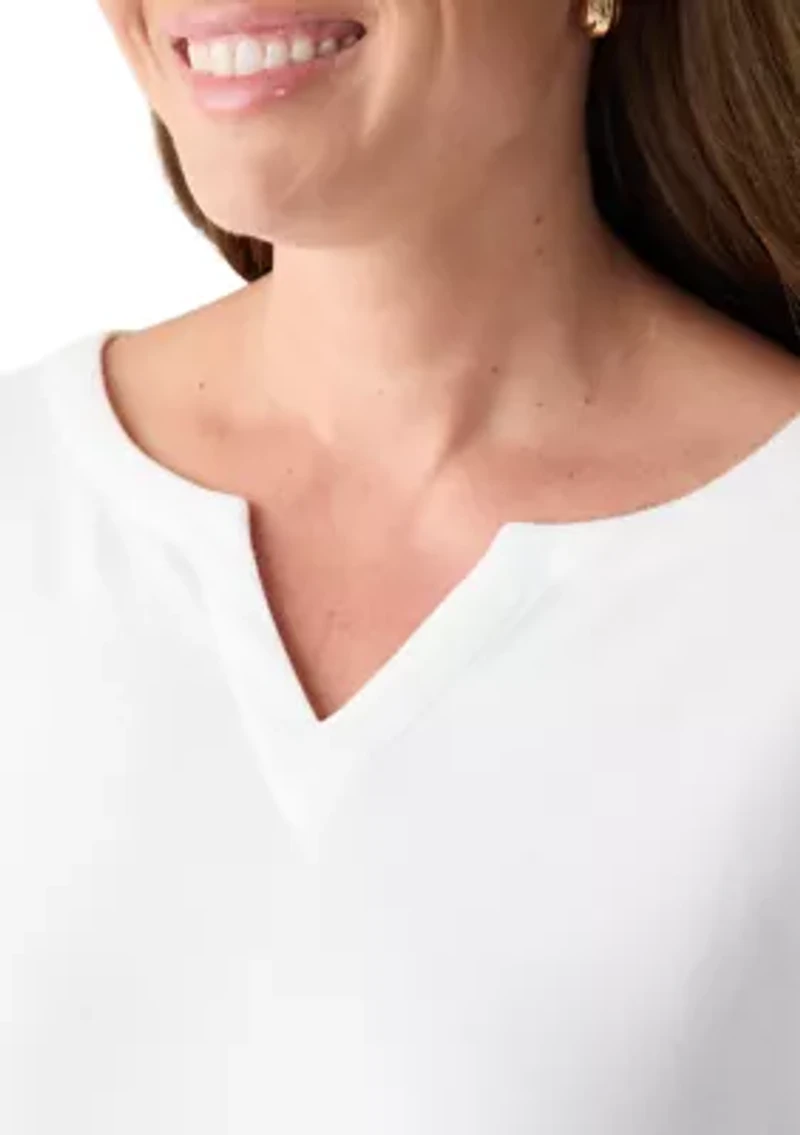 Petite Three-Quarter Split Neck T-Shirt