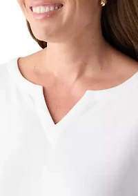 Petite Three-Quarter Split Neck T-Shirt