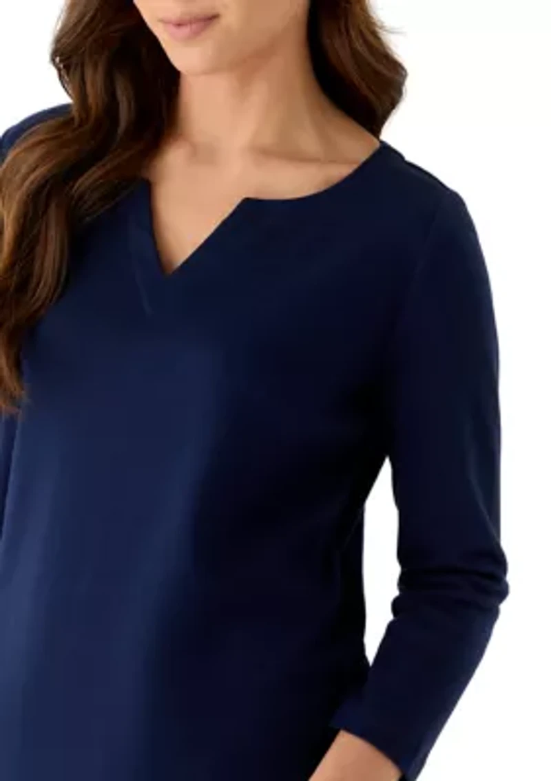 Petite Three-Quarter Split Neck T-Shirt