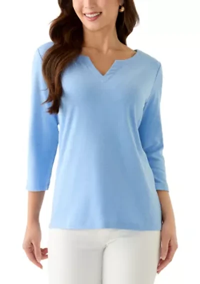 Petite Three Quarter Split Neck T-Shirt
