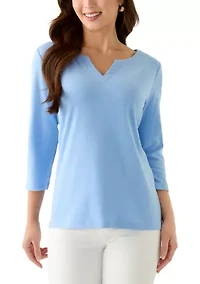 Petite Three Quarter Split Neck T-Shirt