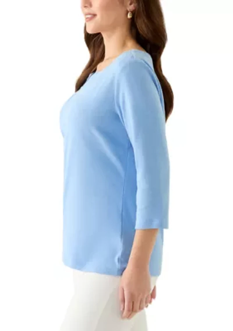 Petite Three Quarter Split Neck T-Shirt