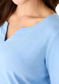 Petite Three Quarter Split Neck T-Shirt