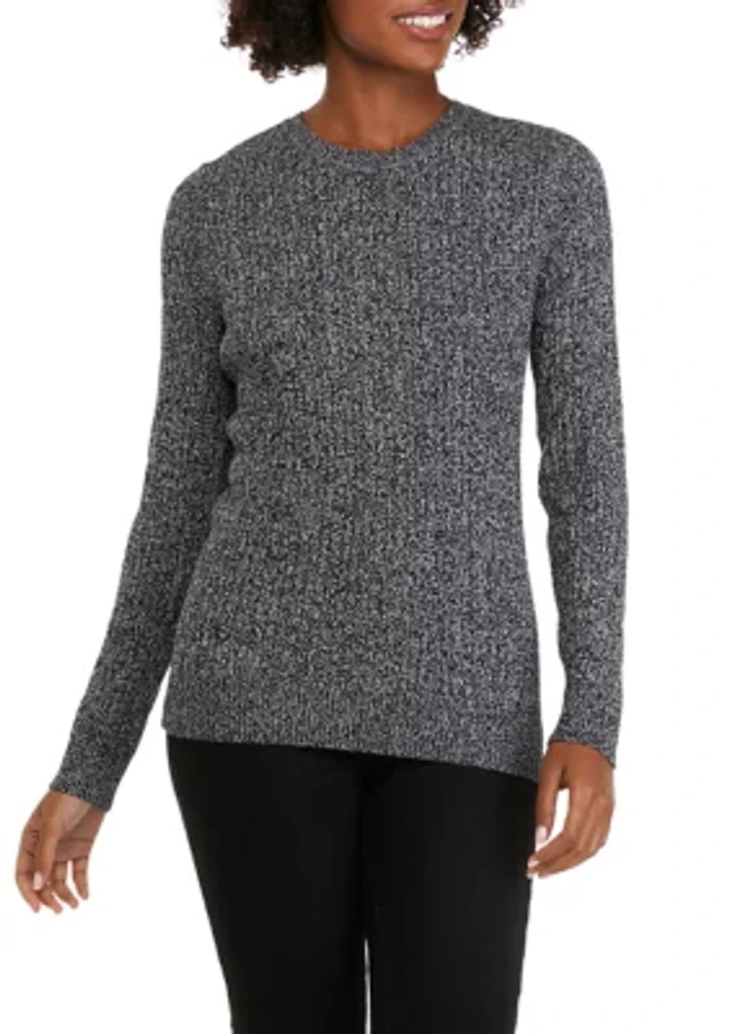 Women's Long Sleeve Cable Crew Neck Marled Sweater