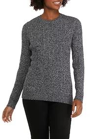 Women's Long Sleeve Cable Crew Neck Marled Sweater