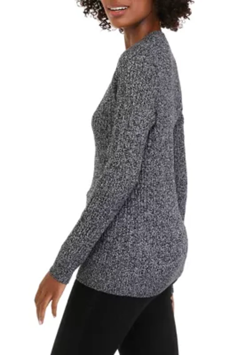 Women's Long Sleeve Cable Crew Neck Marled Sweater